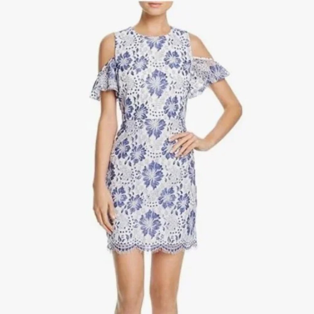 🌸 French Connection Floral Lace Cold Shoulder Dress Size 8